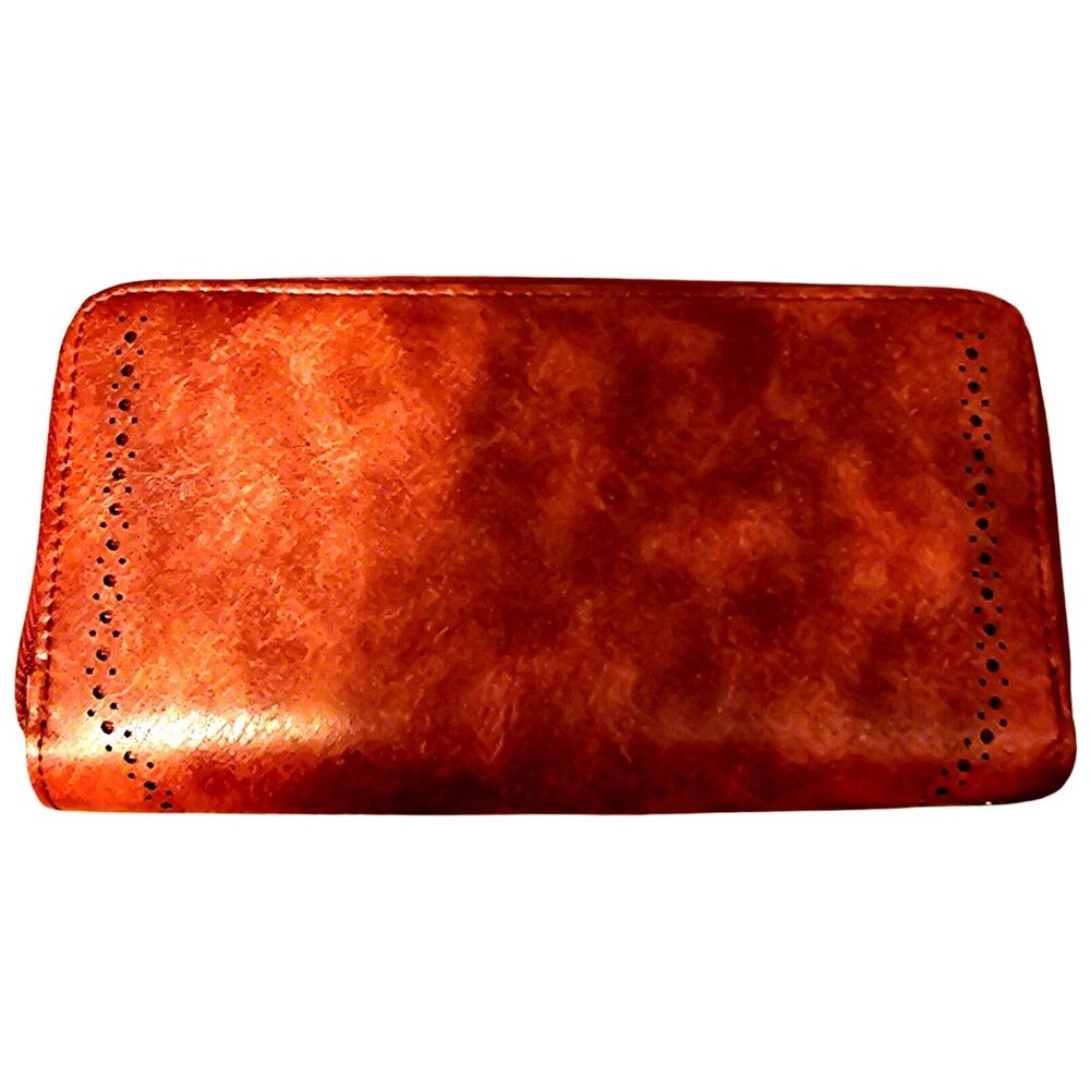 Brown/Red Faux Leather Accordion Wallet With Snap Closure & Zipper Compartments - Picture 2 of 8